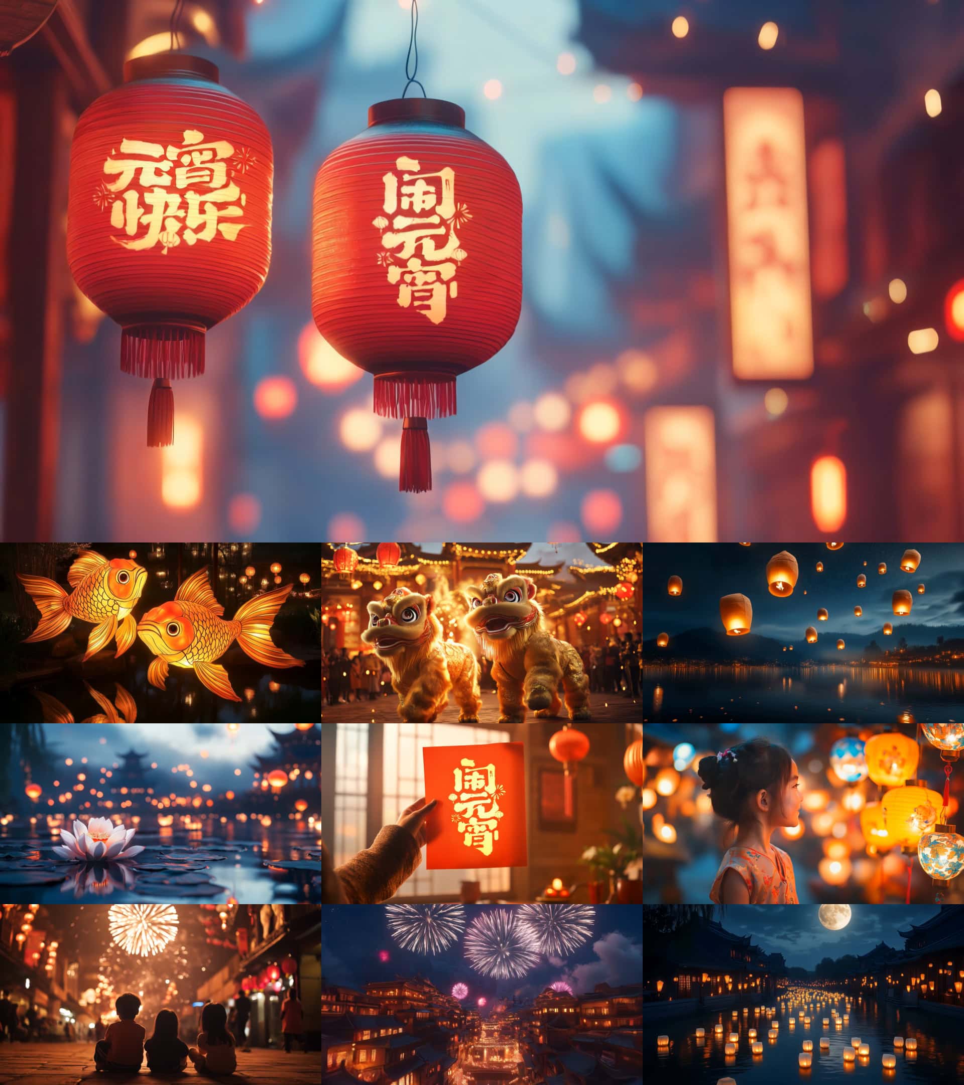 元宵节花灯庙会舞狮视频素材