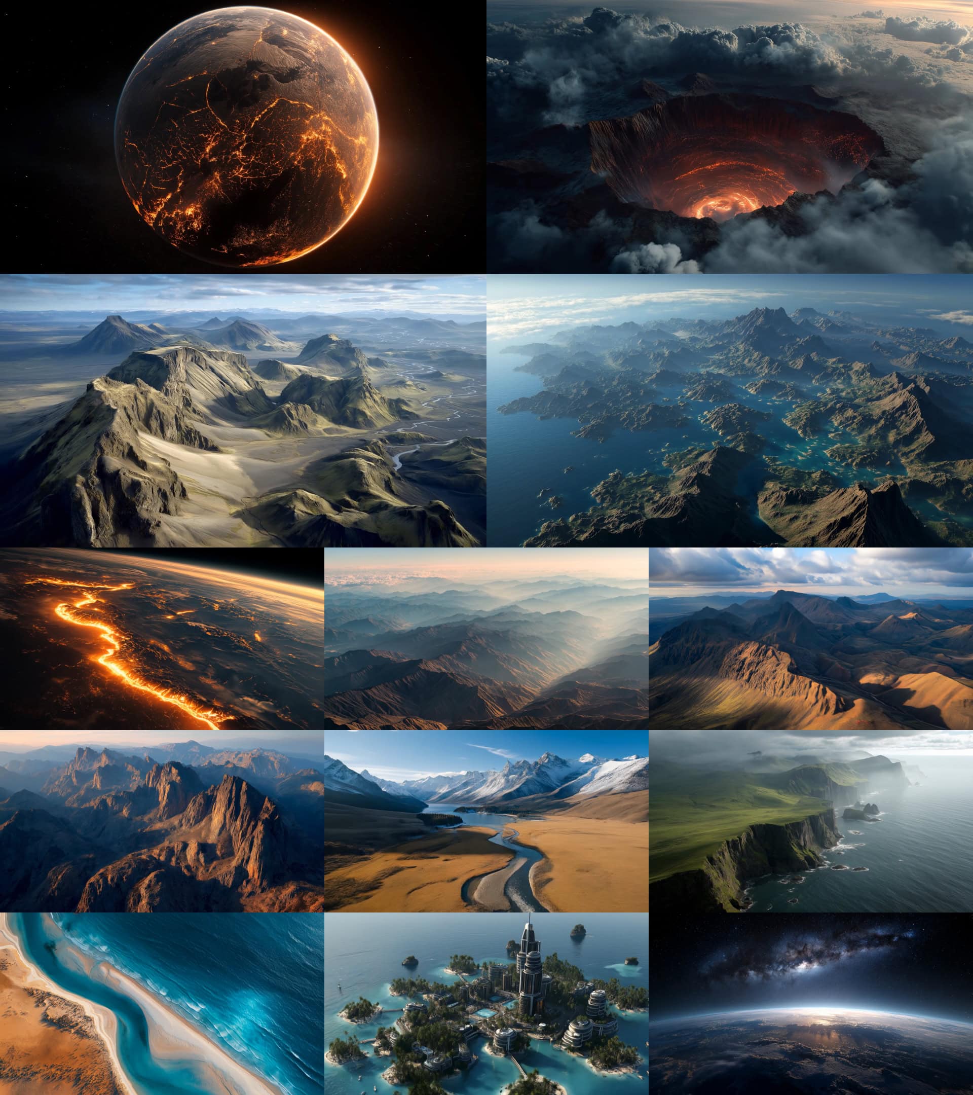 火星表面火山火山口景观与科幻风格.