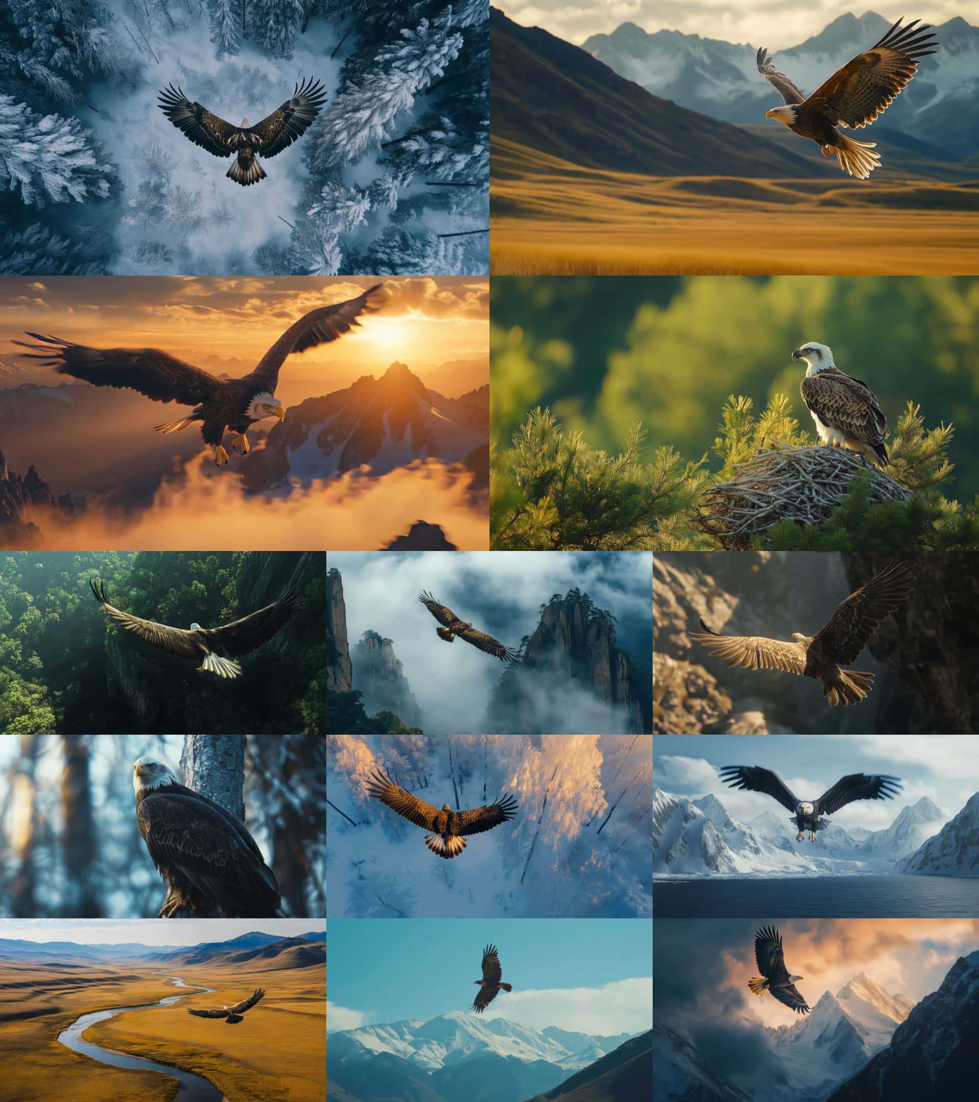 飞鹰在雪山和峡谷背景中翱翔，展现自然生态的壮丽景观与野生鸟类的力量之美。.