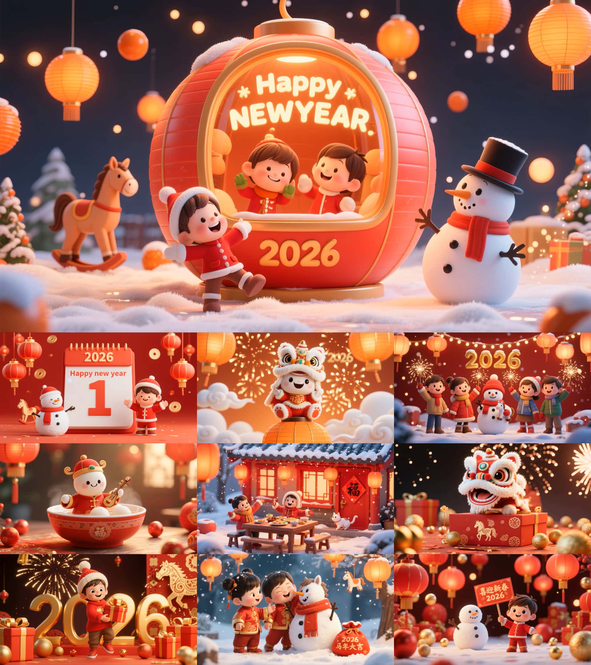 庆祝新年动画片头素材，4k春节喜庆氛围视频封面设计.