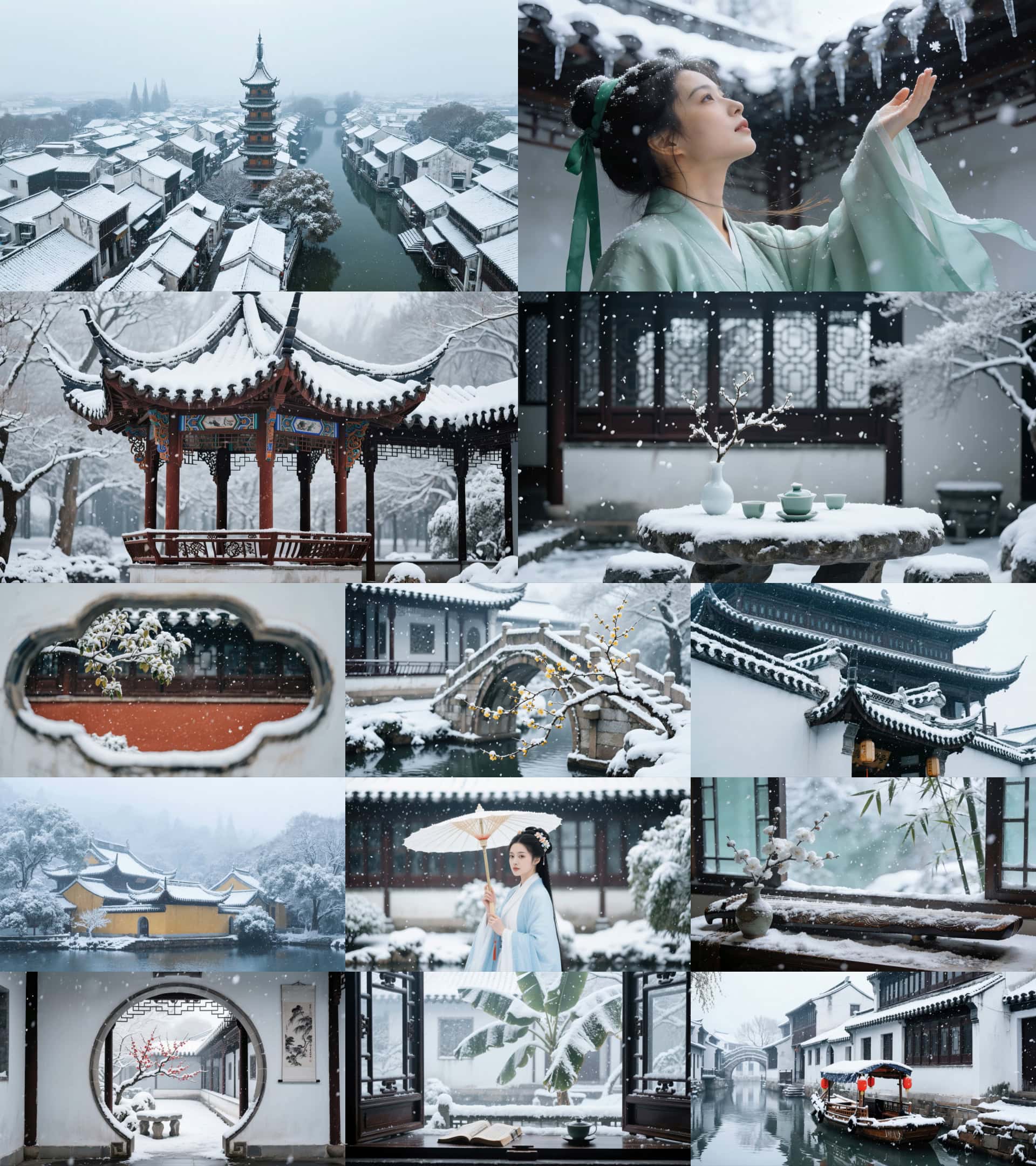 冬日江南园林古风雪景4K视频素材预览