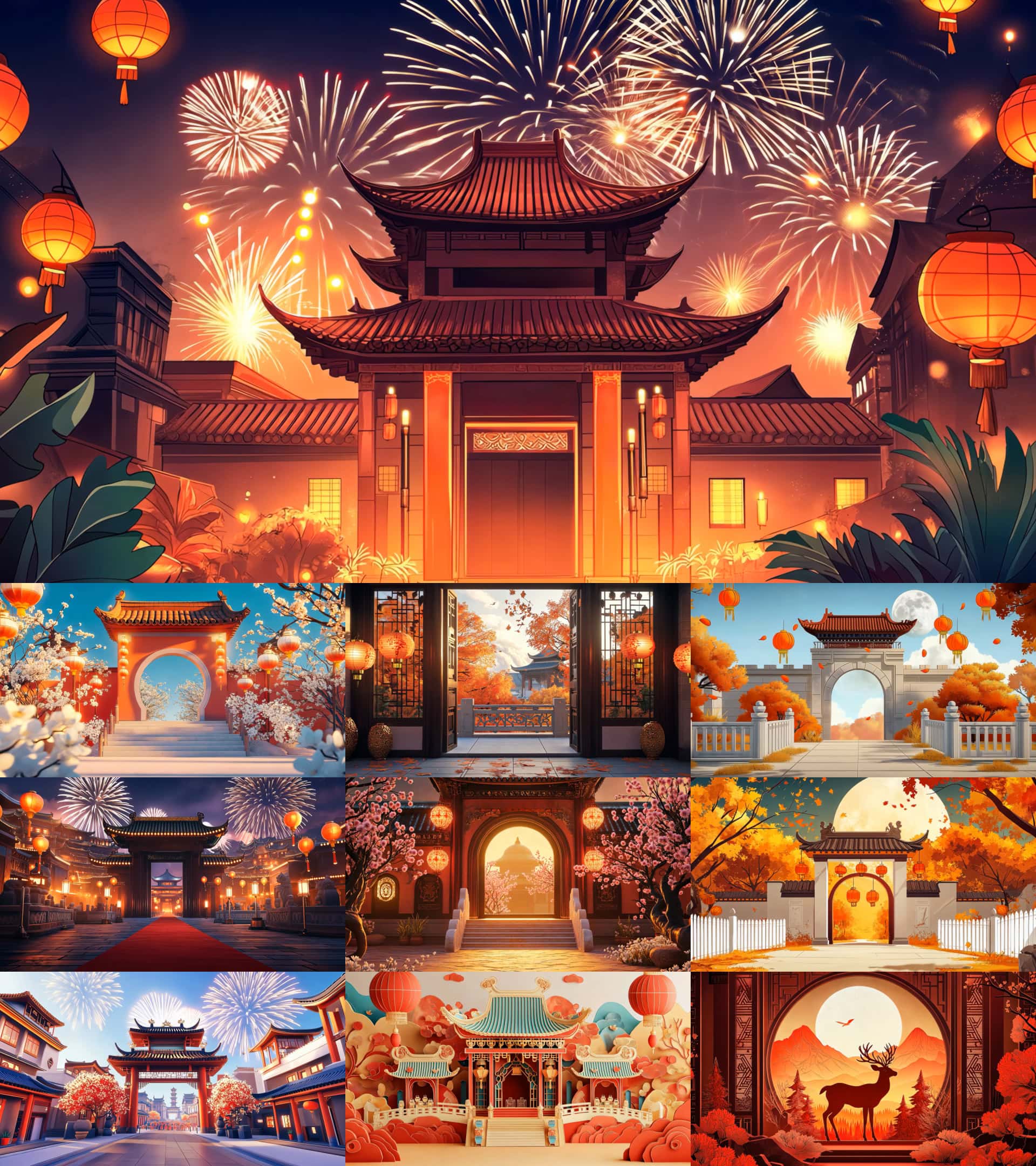 高清4K片头中国传统建筑烟火盛宴场景.