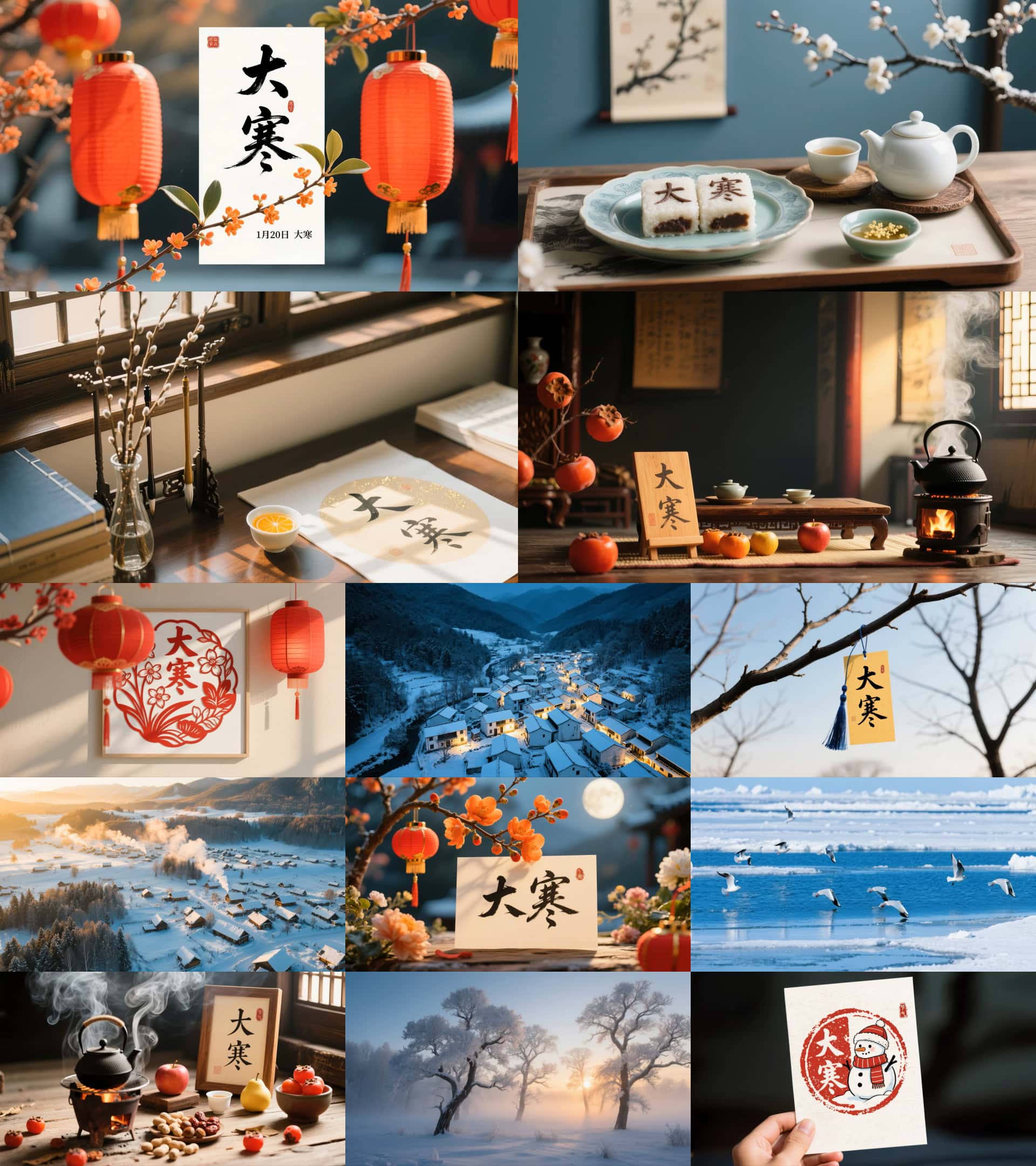 大寒节气视频素材唯美雪景围炉煮茶