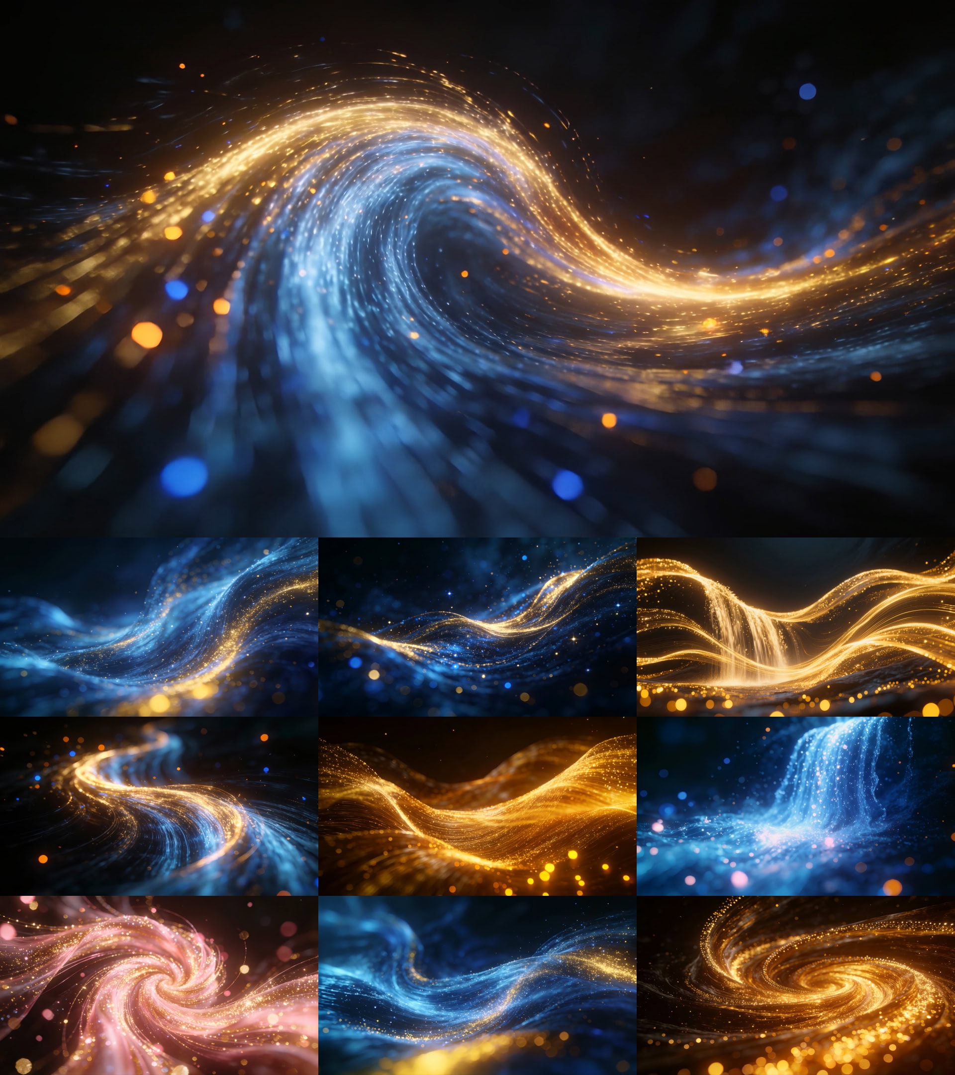 抽象粒子波浪视频素材蓝金流体光效