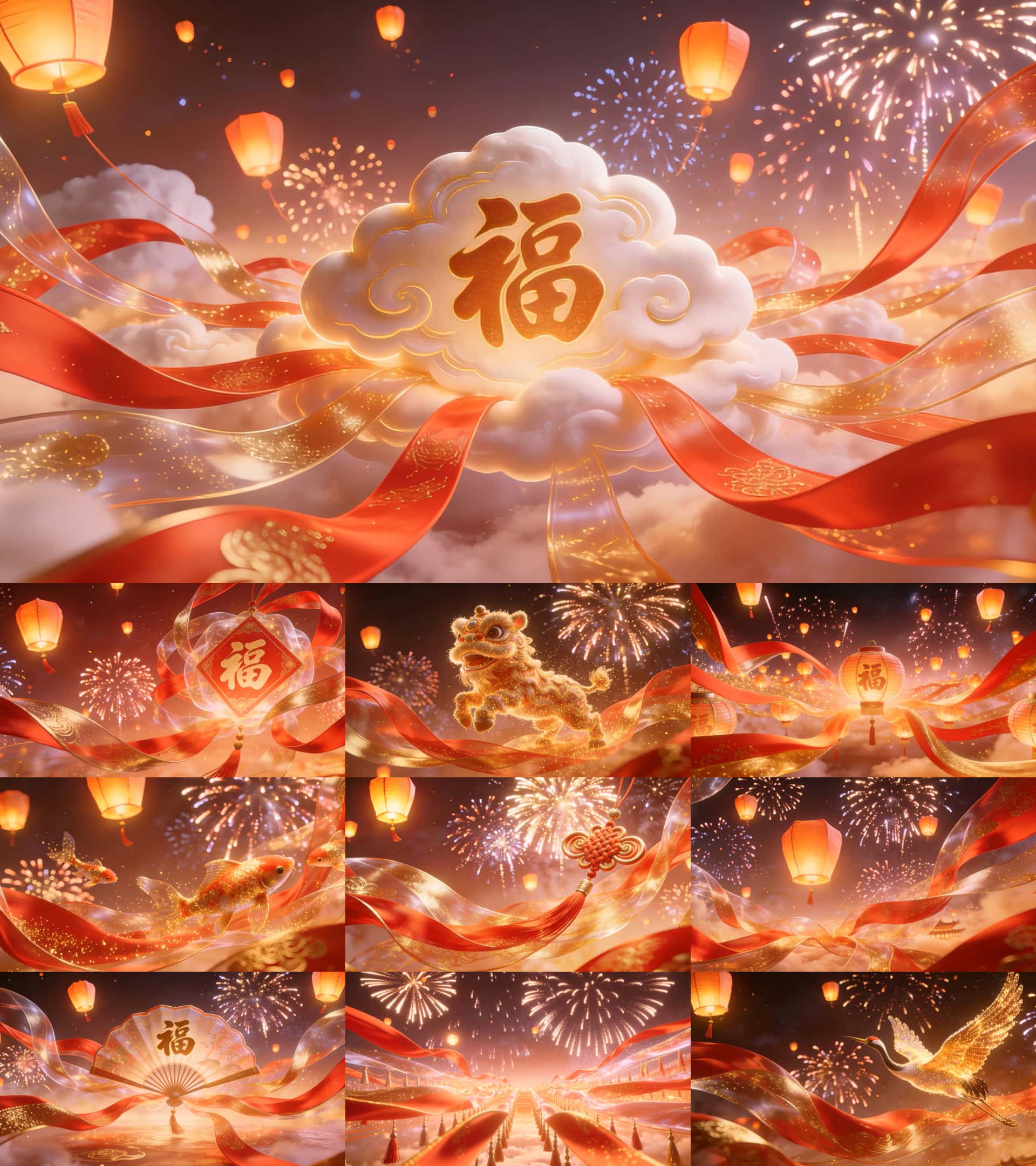 春节红绸福字视频素材喜庆国潮舞台背景