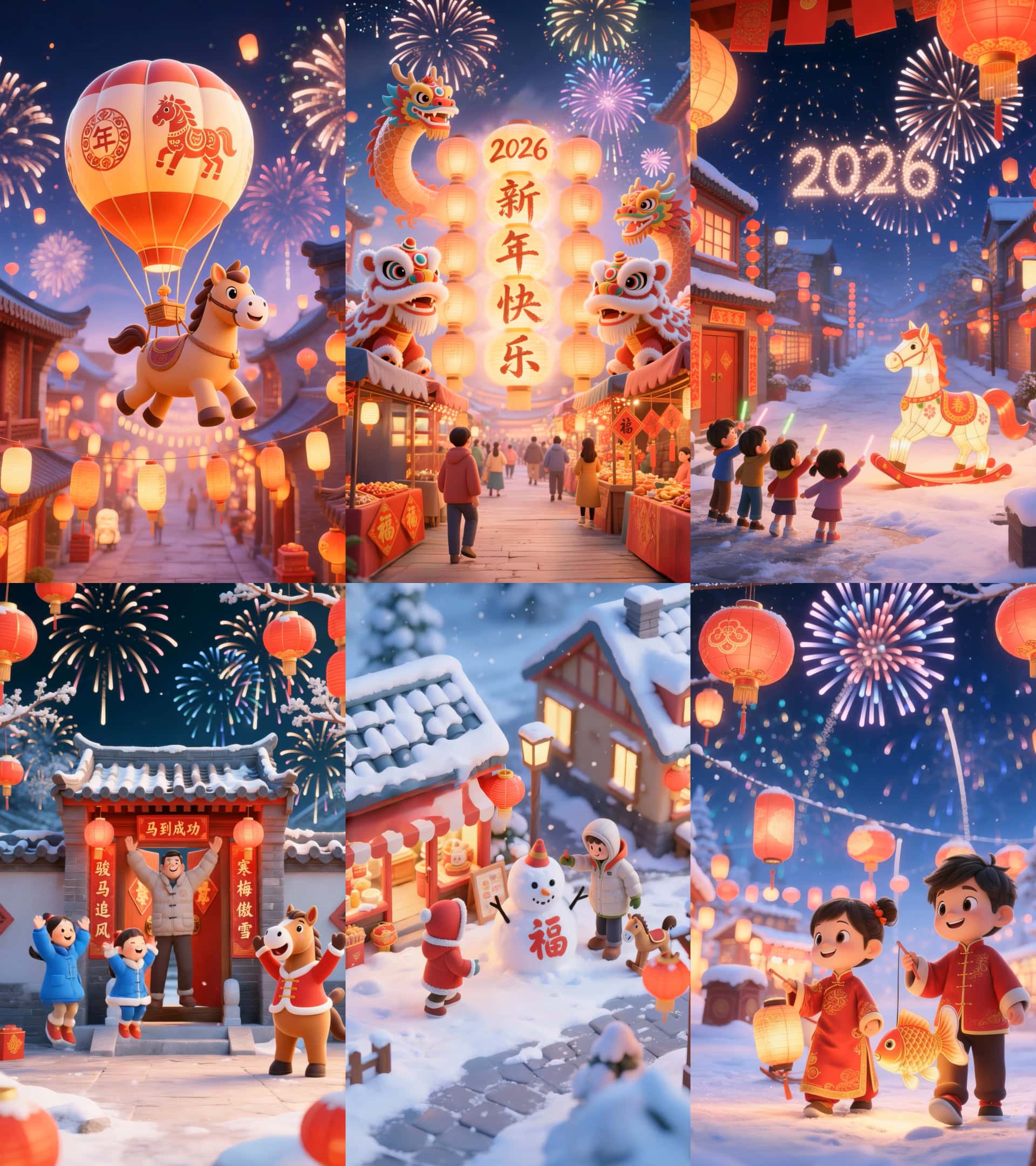 2026马年春节竖版视频素材卡通拜年片头