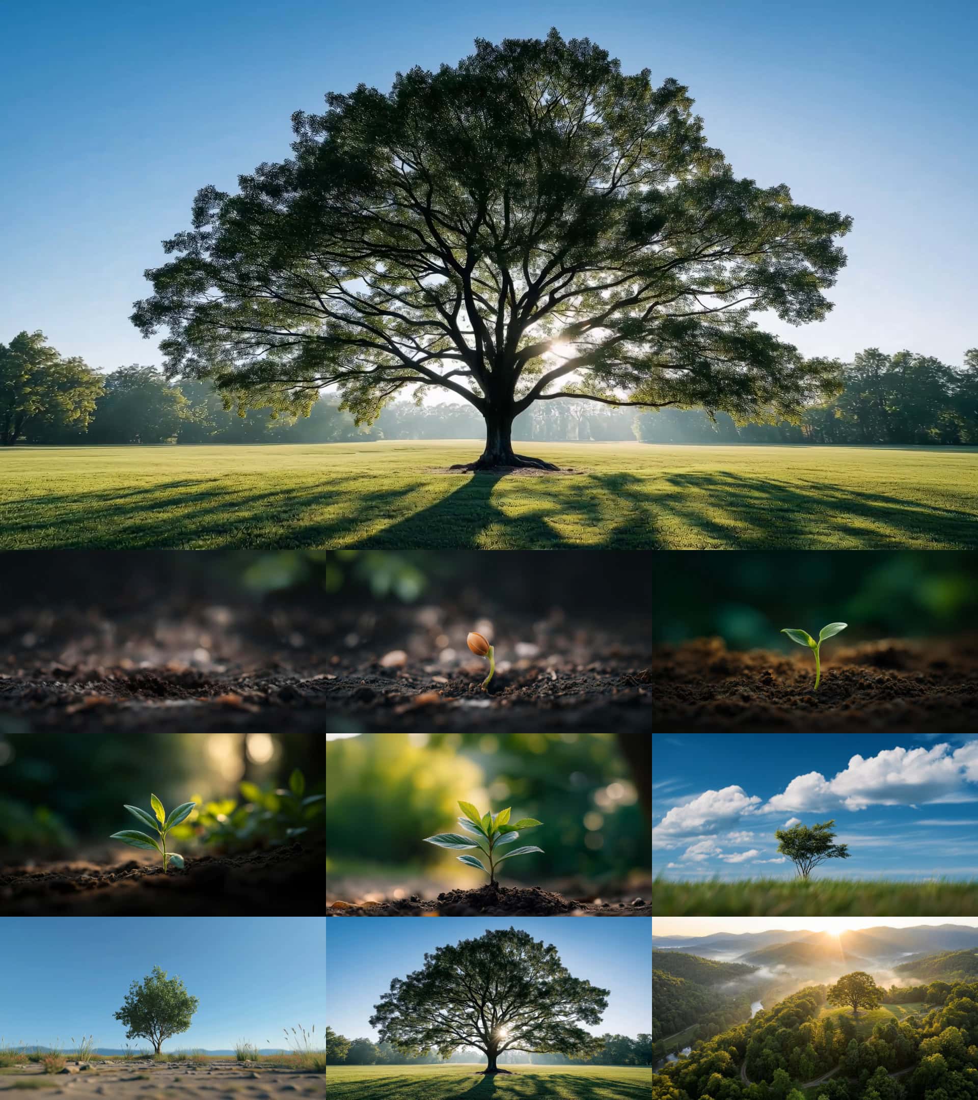 种子发芽生长成大树视频素材植物生命演变