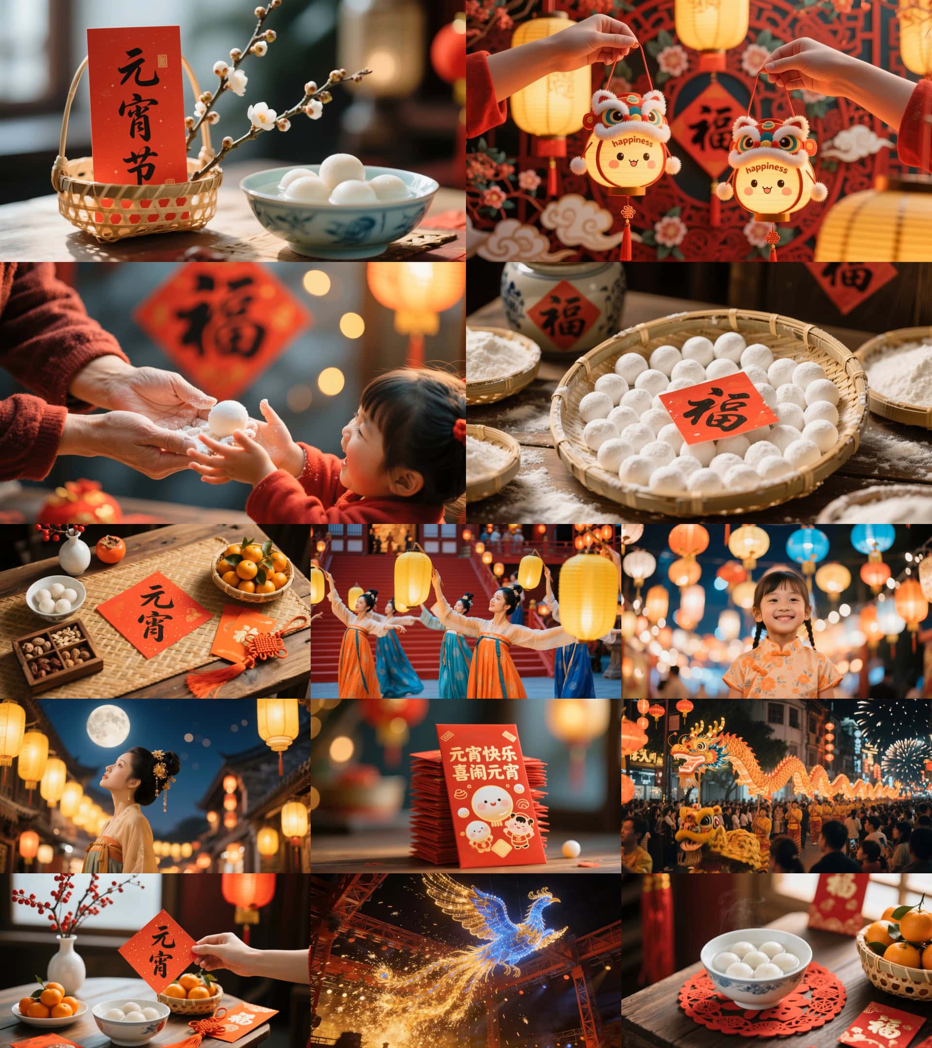 元宵节吃汤圆赏花灯视频素材喜庆民俗氛围