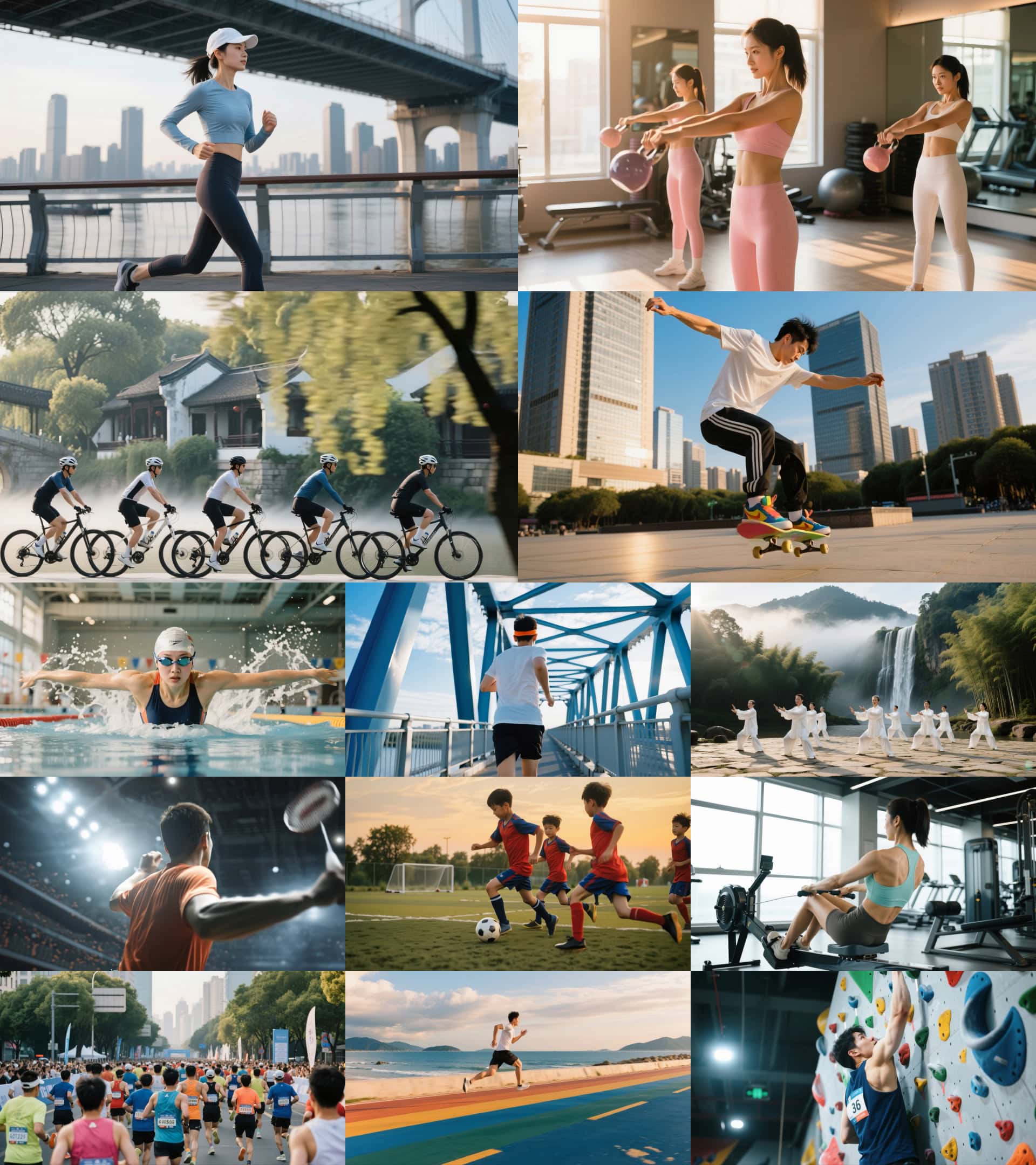 全民健身体育运动视频素材城市活力跑步骑行