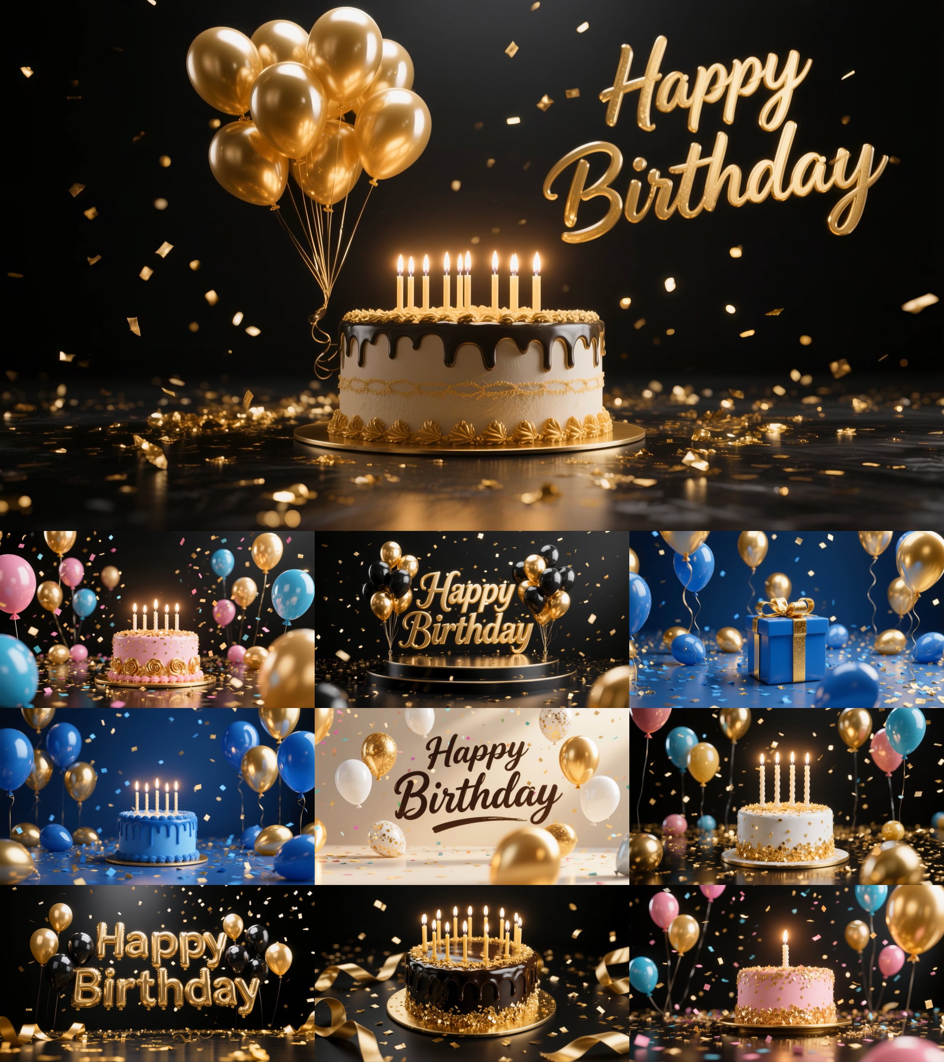 生日快乐背景视频素材黑金气球蛋糕派对