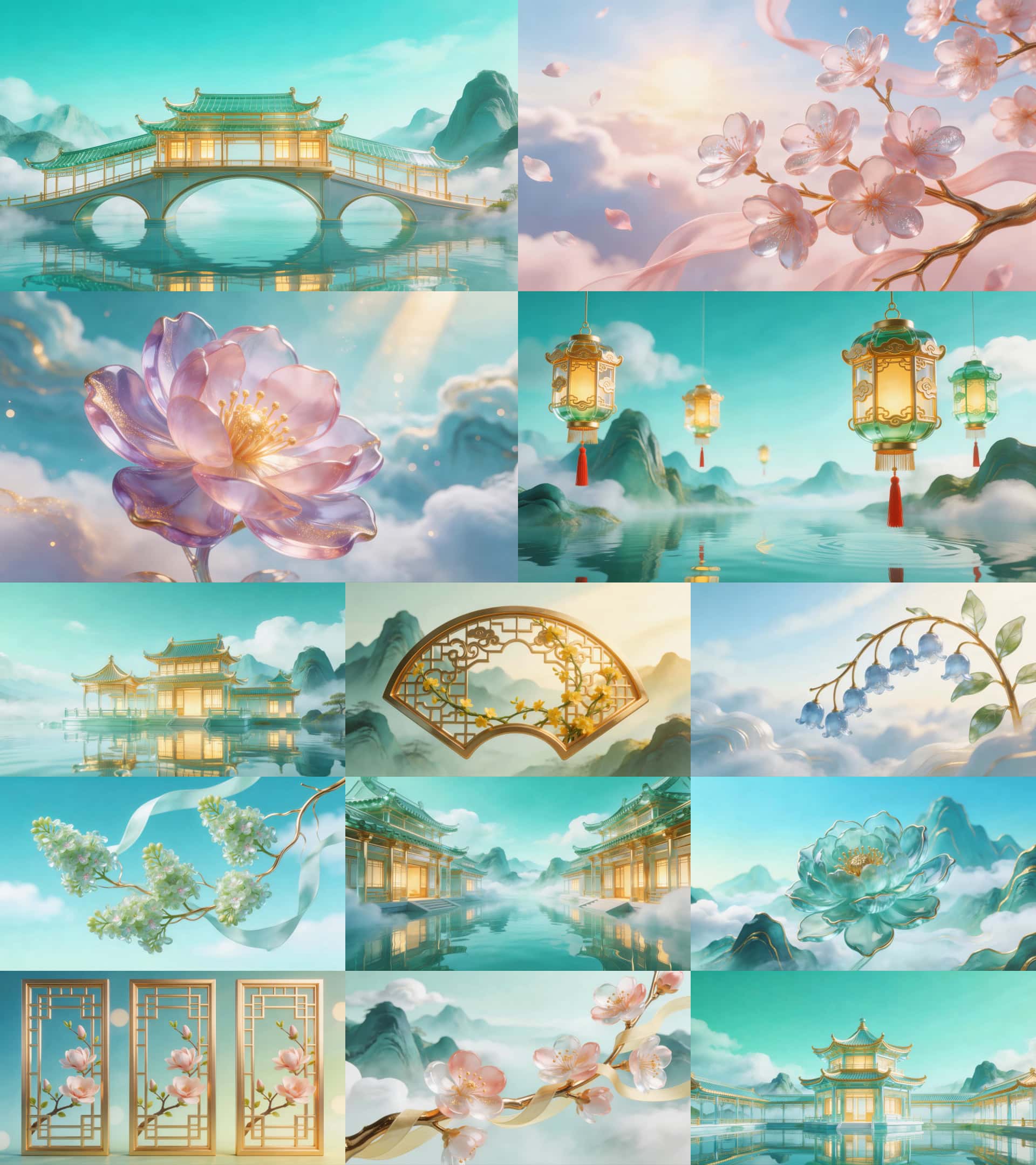 立春国潮舞台背景视频素材青绿山水新中式