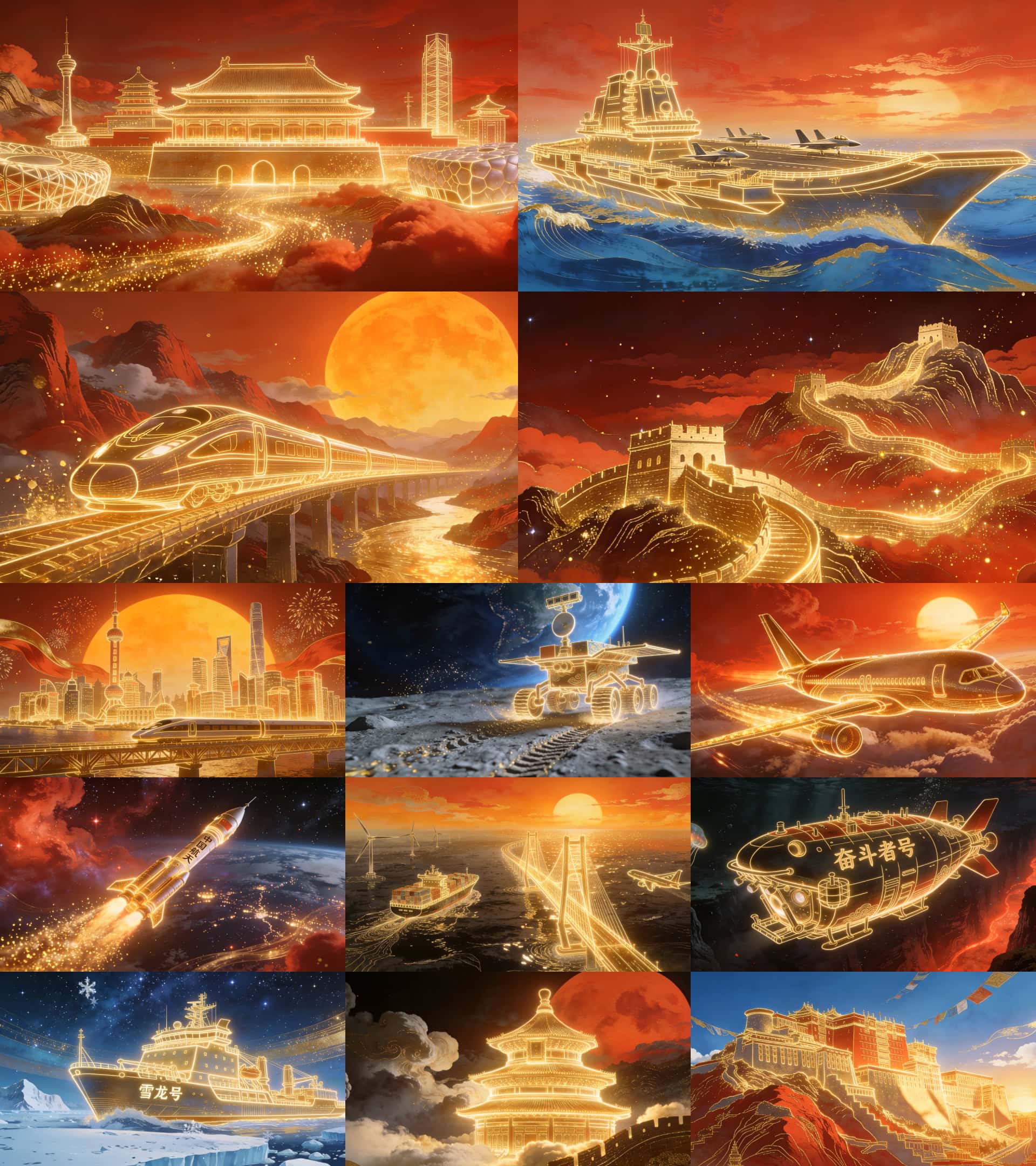 中国发展成就视频素材金色粒子大国重器