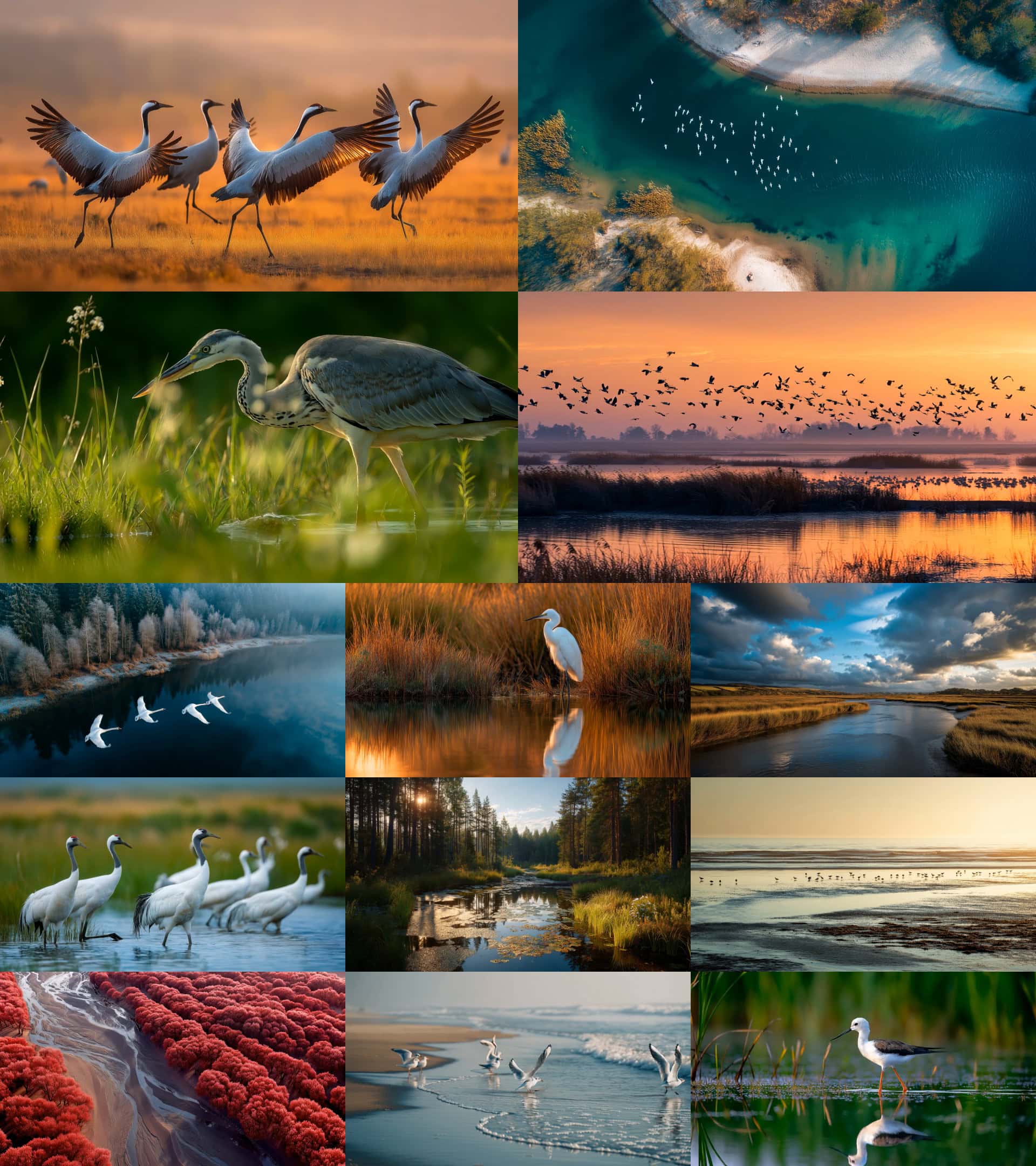 生态湿地飞鸟候鸟视频素材丹顶鹤白鹭自然景观