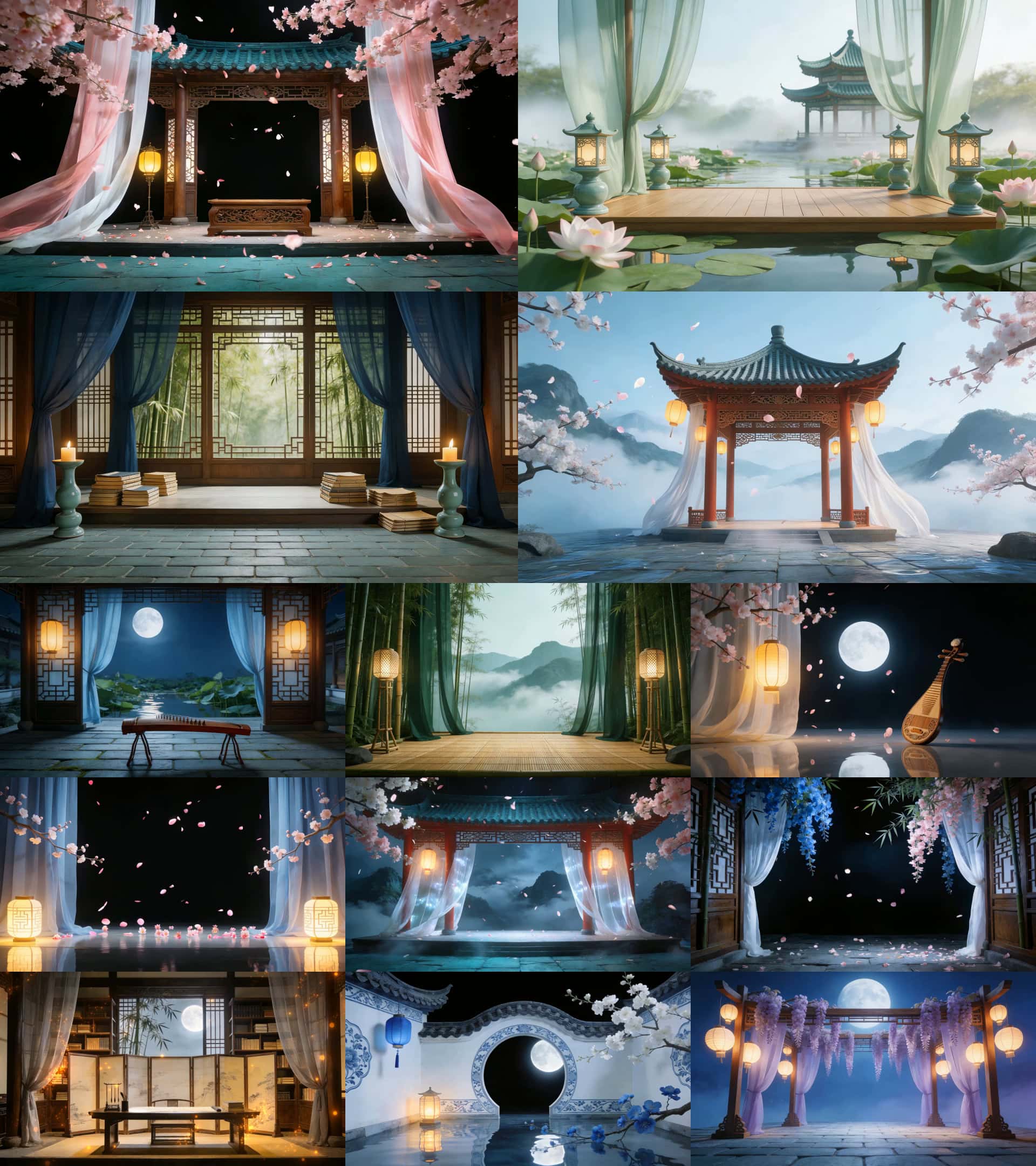 中式古风舞蹈背景视频素材江南意境亭台帷幔