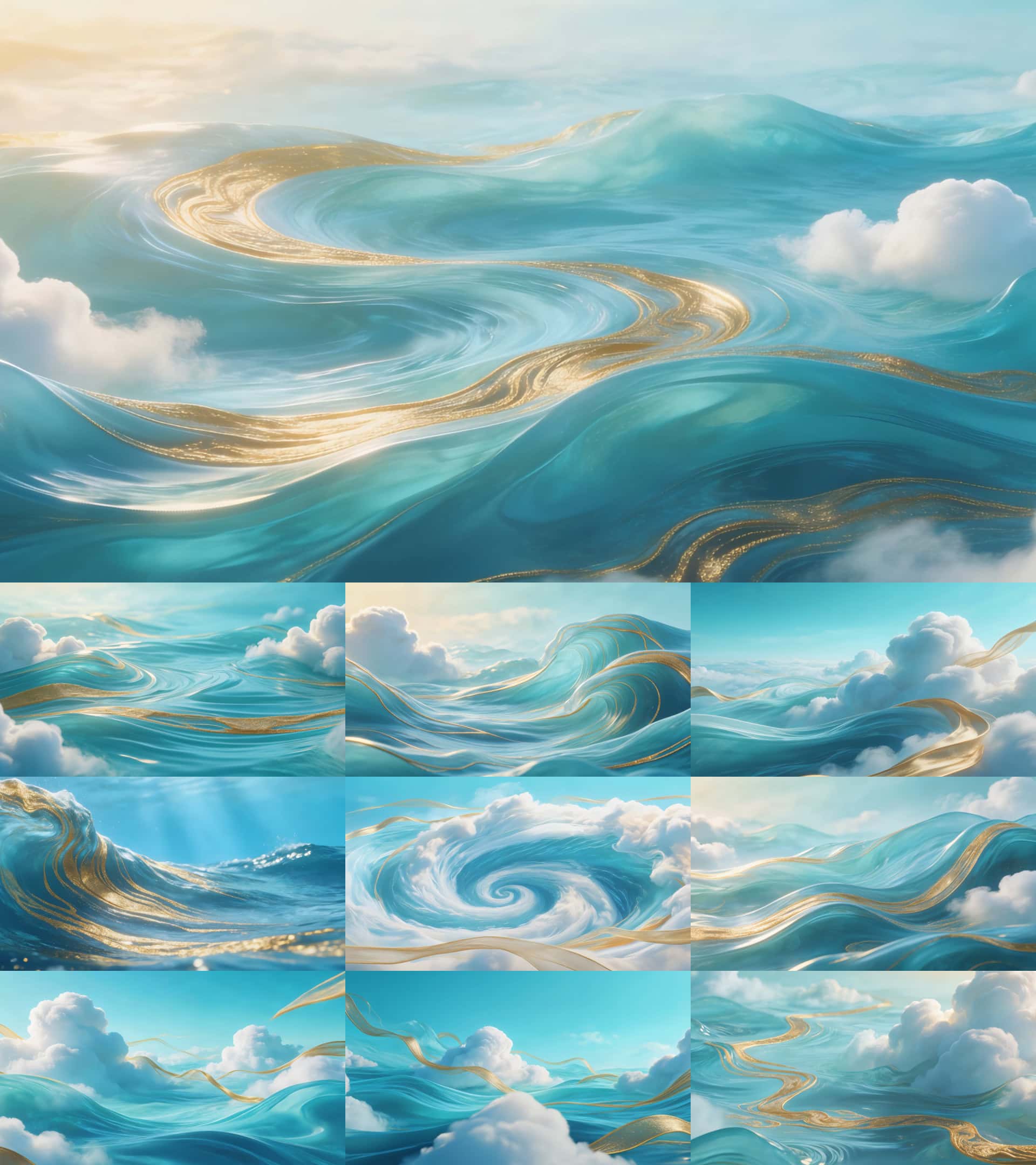 国潮鎏金海浪视频素材青绿祥云舞蹈背景