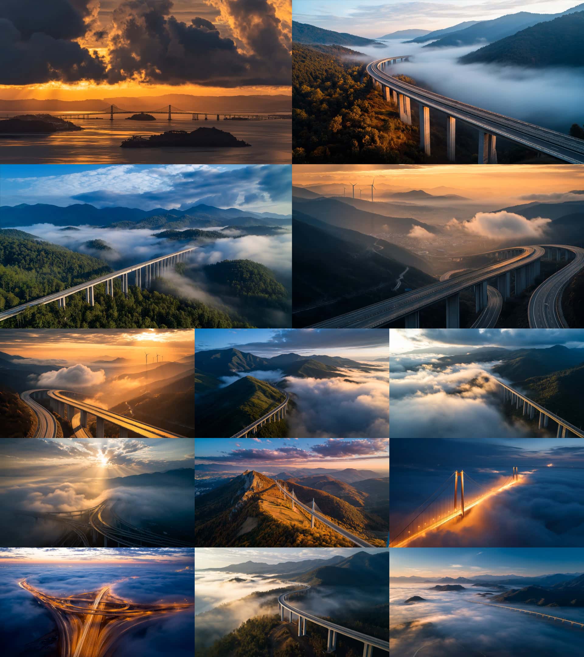 高速公路云海视频素材大国基建高架桥梁日出