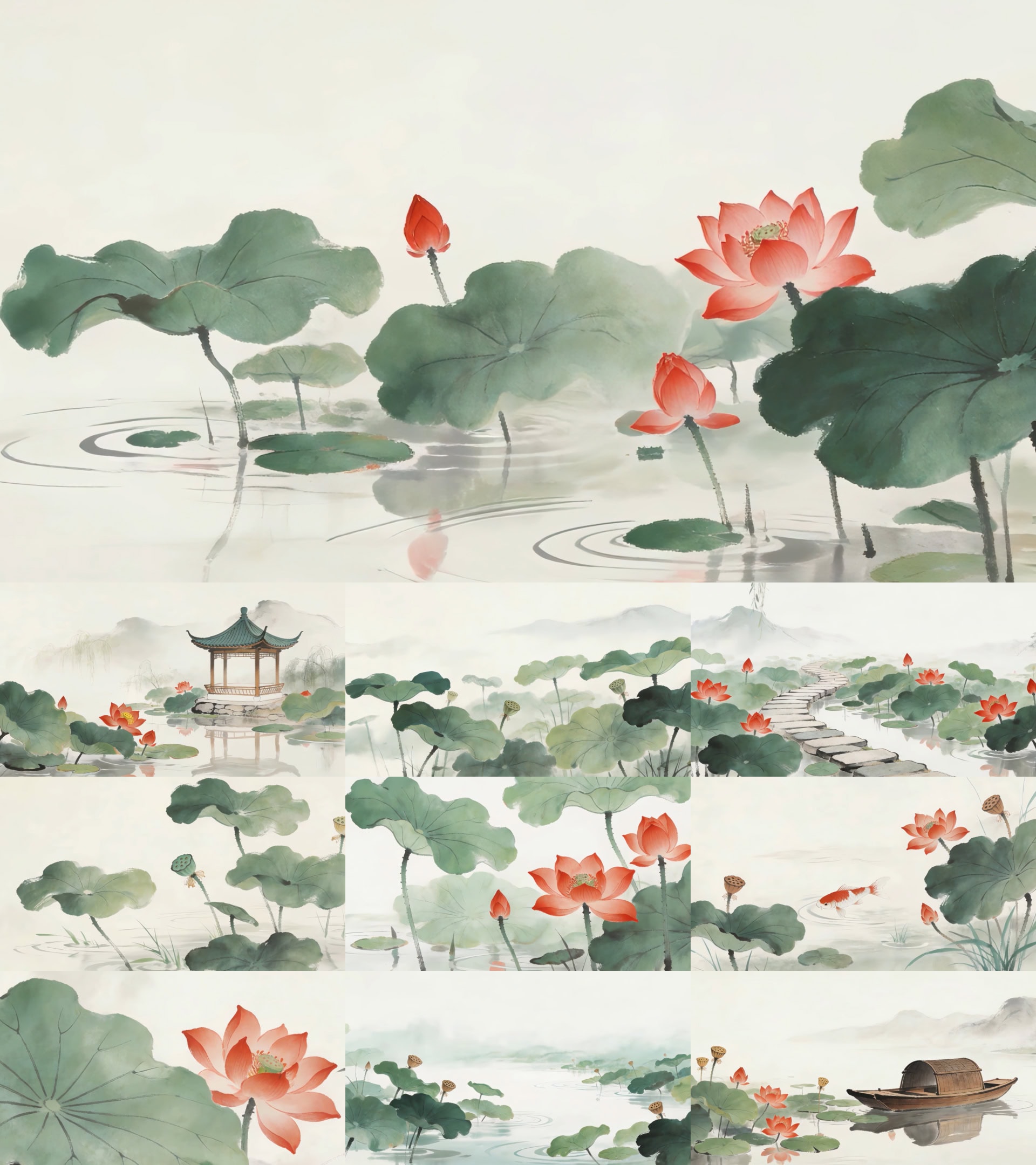 水墨荷花视频素材宽屏中国风唯美舞台背景