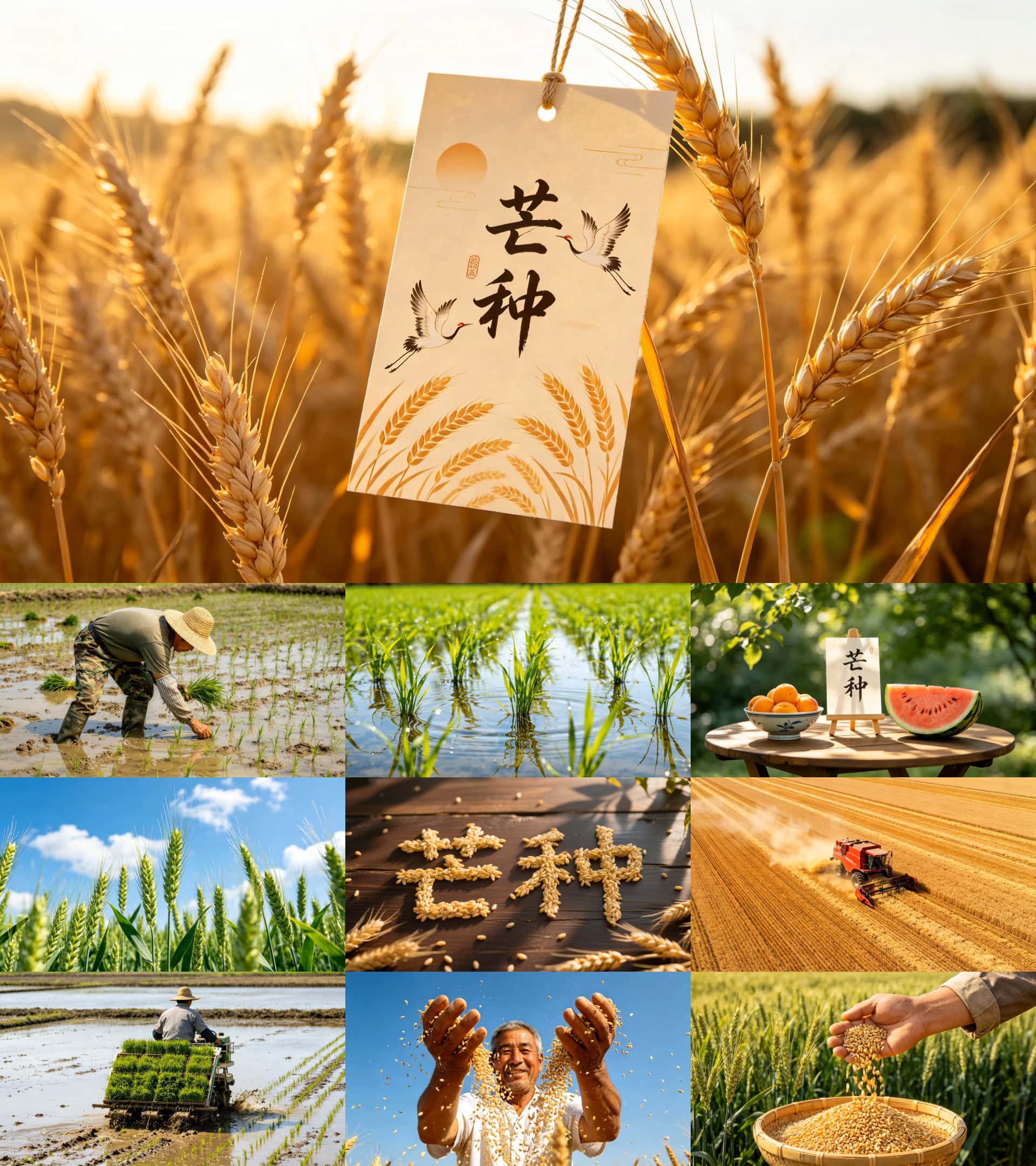 芒种节气视频素材小麦丰收水稻插秧三农空镜