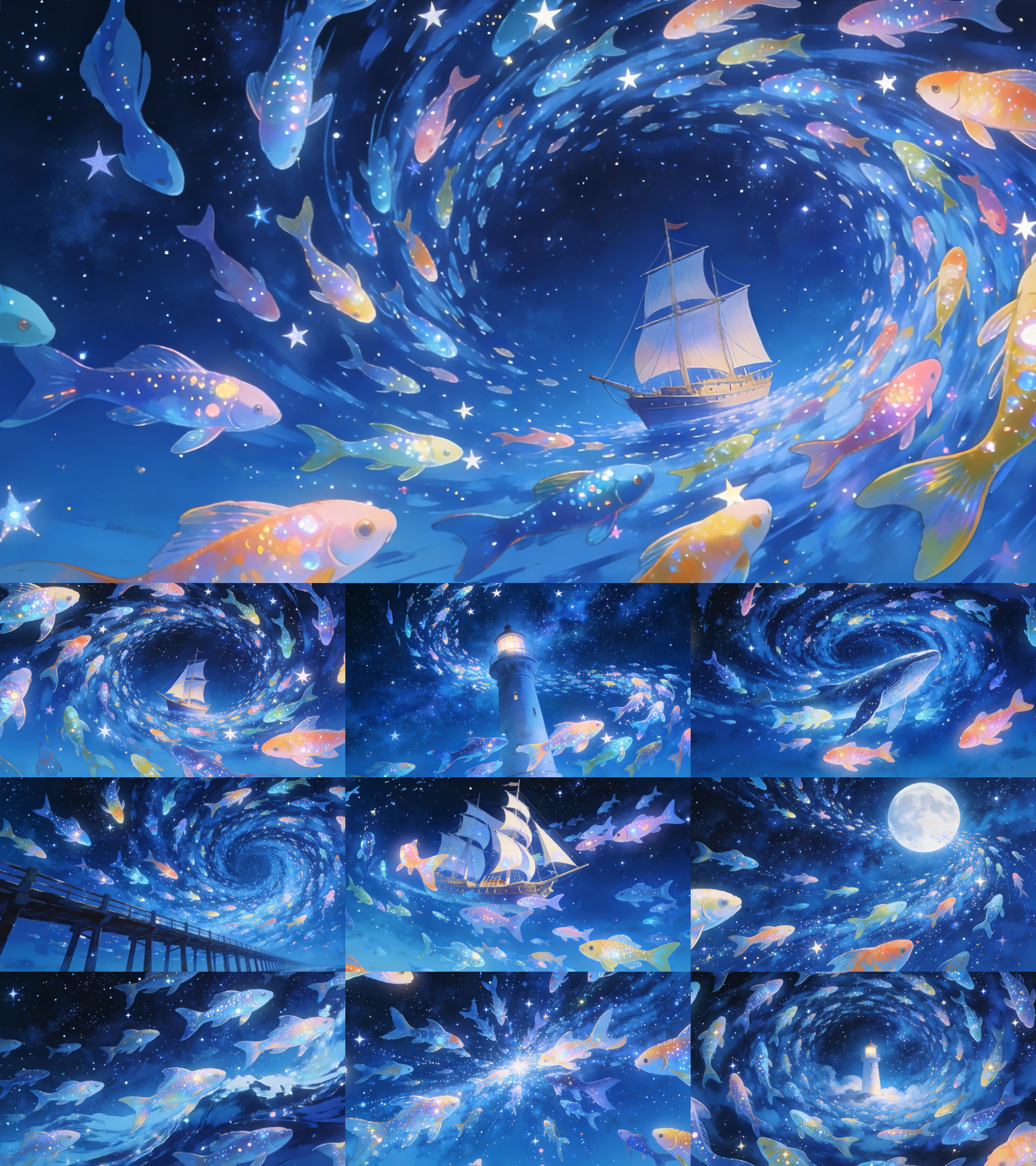 大鱼海棠梦幻海洋视频素材超宽屏星空灯塔