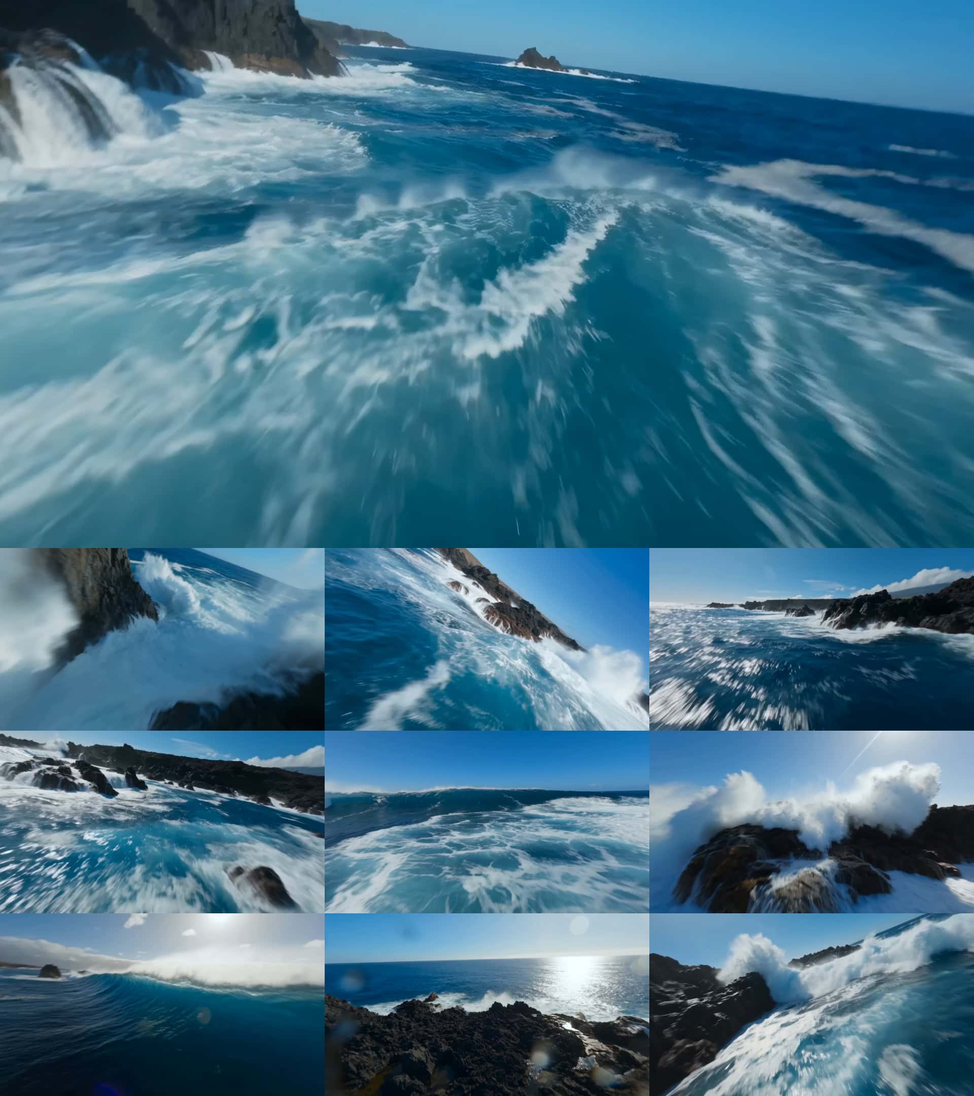 海浪翻滚视频素材穿越机FPV视角惊涛拍岸