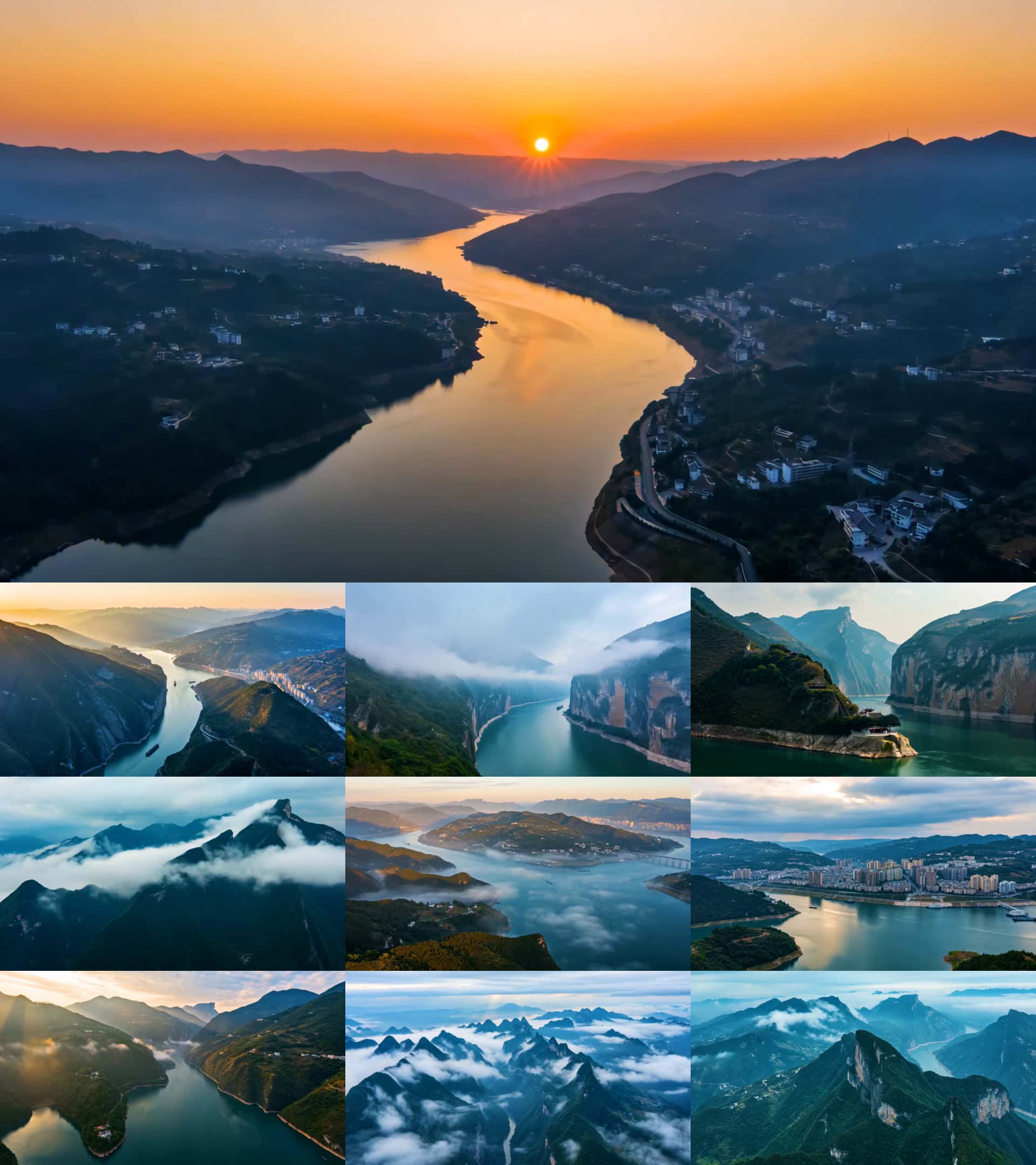 长江三峡壮丽山水航拍视频素材 云雾缭绕日出延时风景预览
